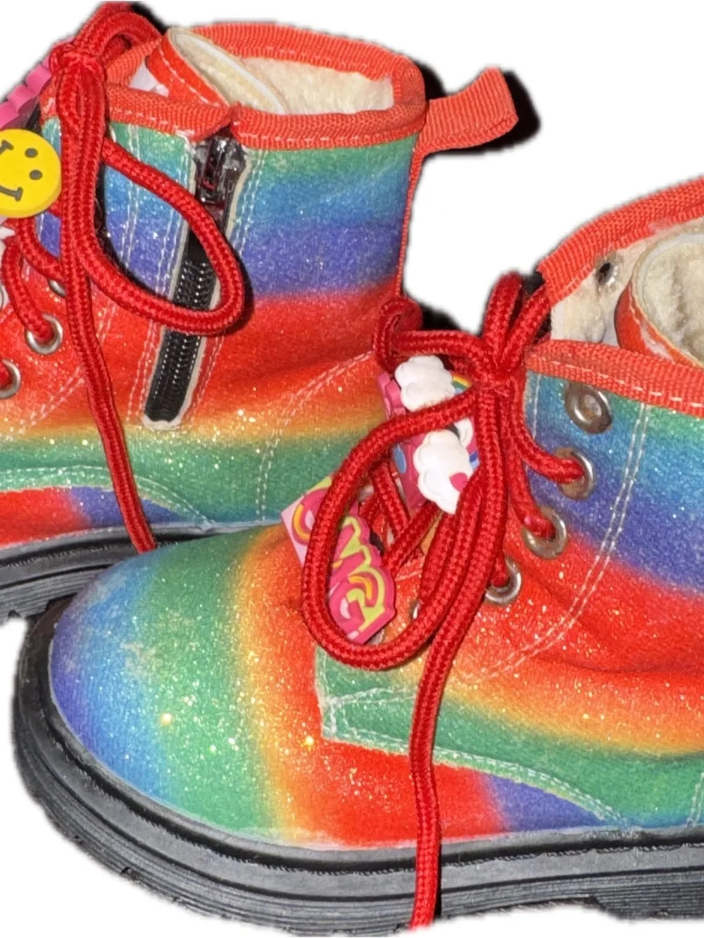 Lola + The Boys Rainbow Glitter Lace-Up Kids Boots with Red Laces